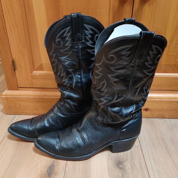 Dan Post Lizard Skin Teju Black Leather Cowboy Boots Men's Size 9 1/2 D, 9028007 - Picture 2 of 16